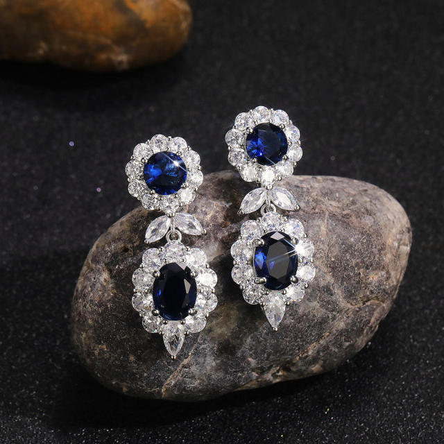 Luxury sapphire blue zircon women earrings