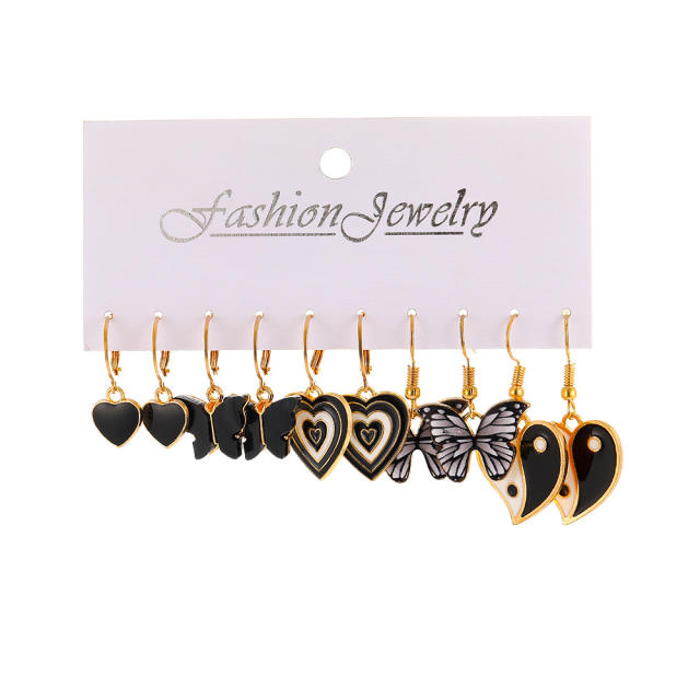 Black color heart butterfly taichi earrign set