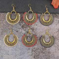 Boho vintage hollow out round charm dangle earrings