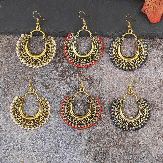 Boho vintage hollow out round charm dangle earrings