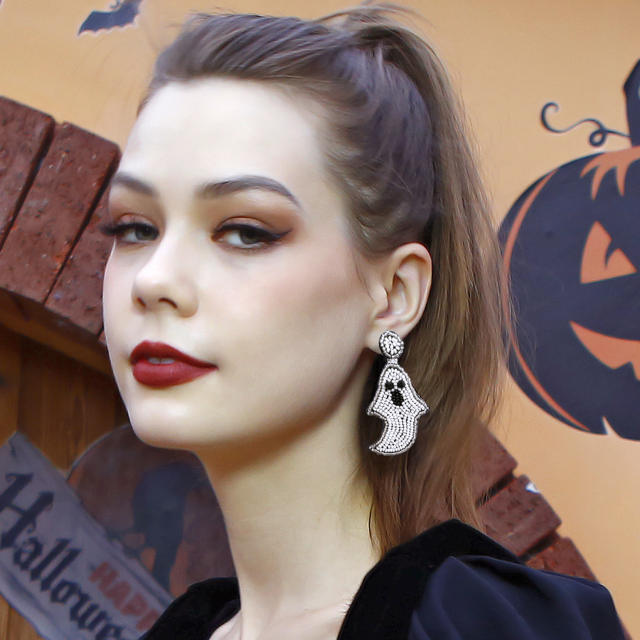 Handmade ghost design beaded earrings