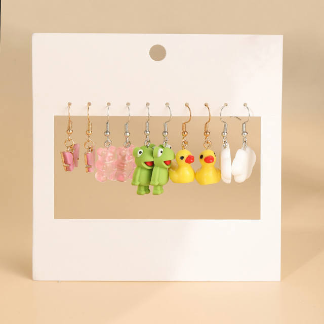 Cute pink color duck cloud acrylic earrings set