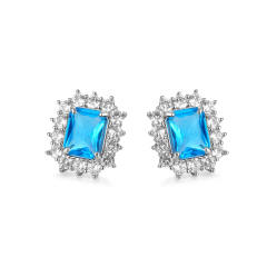 Emerald cut diamond colored ear studs