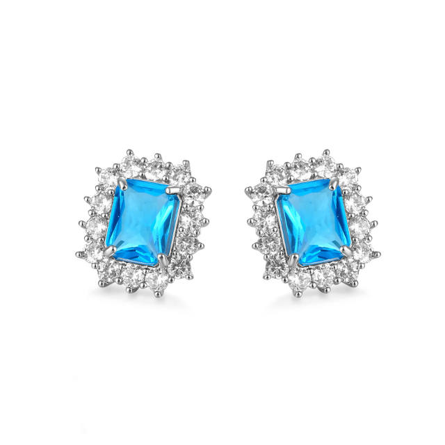 Emerald cut diamond colored ear studs