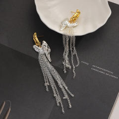 Irregular shape heart chain tassel two tone earrings