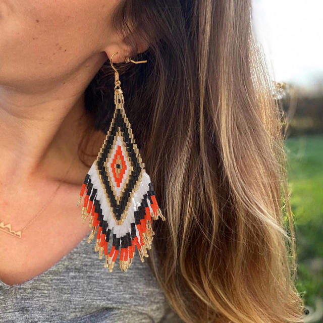 Boho miyuki beaded tassel earrings