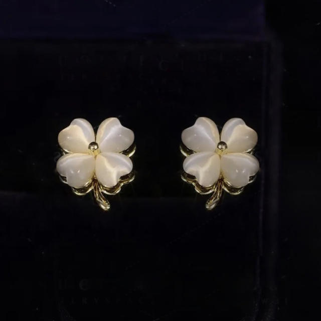 Green color opal stone clover design rotatabale ear studs necklace rings