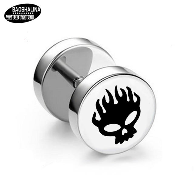 Pentagram titanium dumbbell black earings