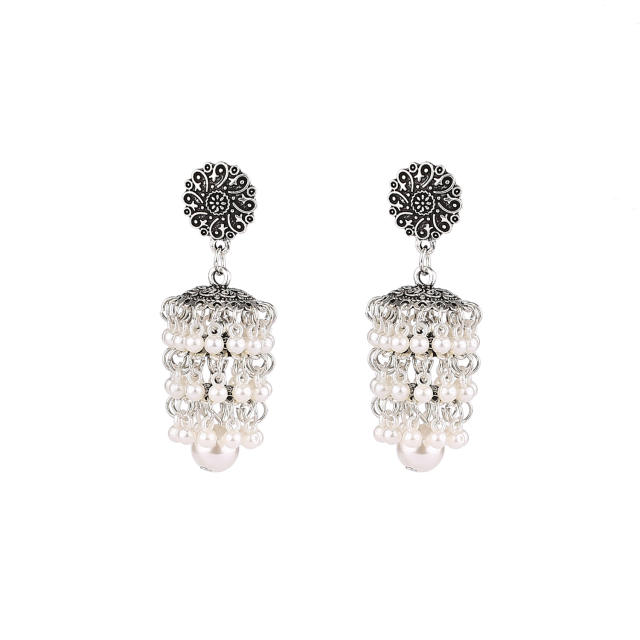 National design faux pearl beads Jhumka earrings