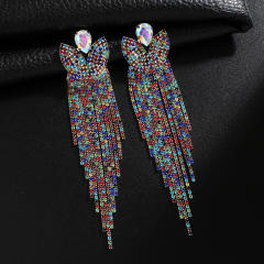 Creative pave setting rhinestone long earrings
