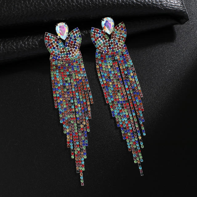 Creative pave setting rhinestone long earrings