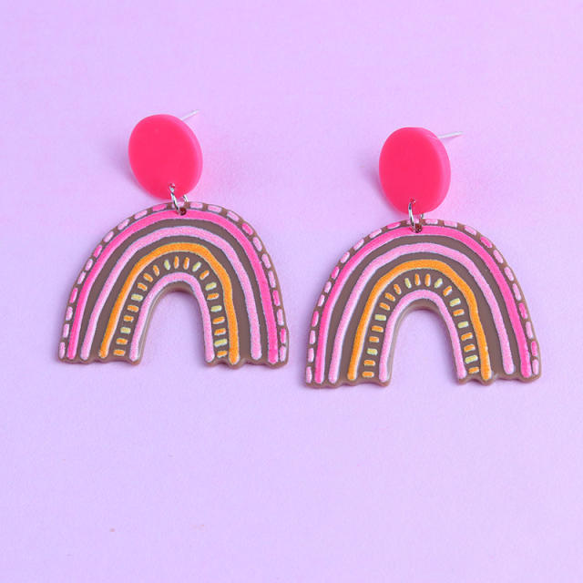 Colorful stripe rainbow acrylic earrings