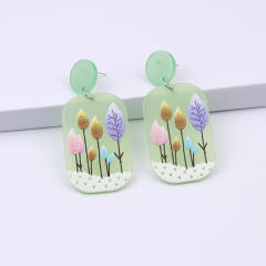 Cute tree deer square acrylic dangle earrings