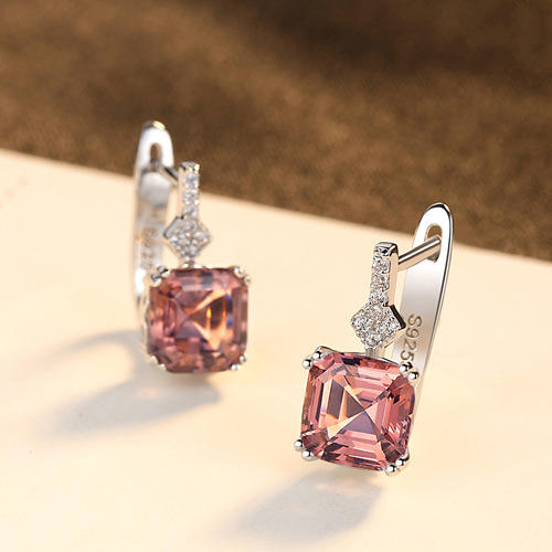 S925 pink Morganite crystal huggie earrings