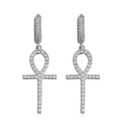 Hip hop zircon cross pendant earrings