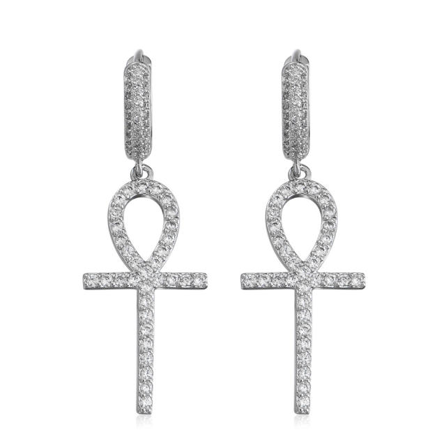 Hip hop zircon cross pendant earrings