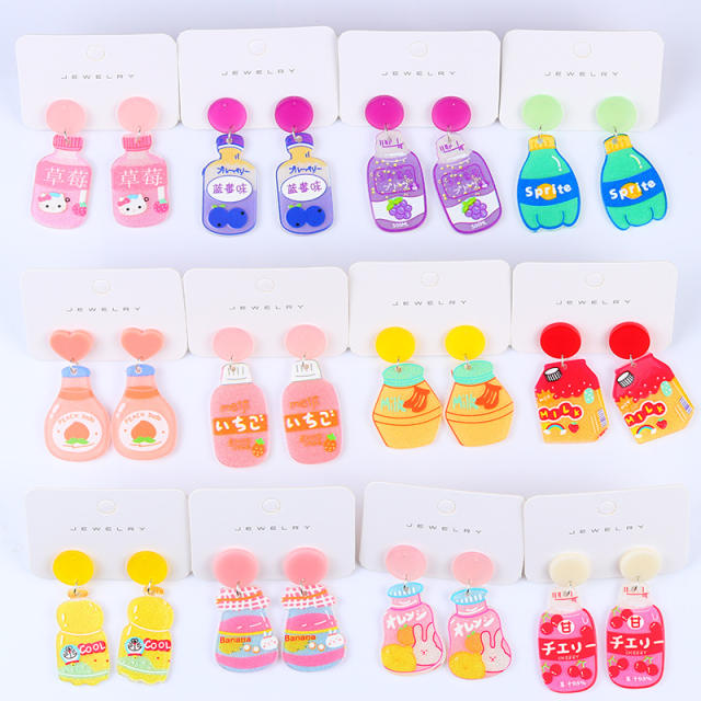 Cute cartoon drink bottle earrings