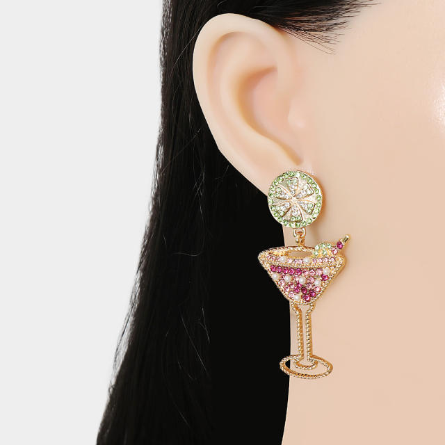 Hawaiian boho geometric fruit wine glass earrings