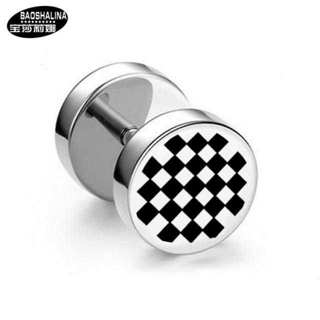 Pentagram titanium dumbbell black earings