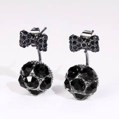 Black CZ setting tiny bow ball jacket earrings