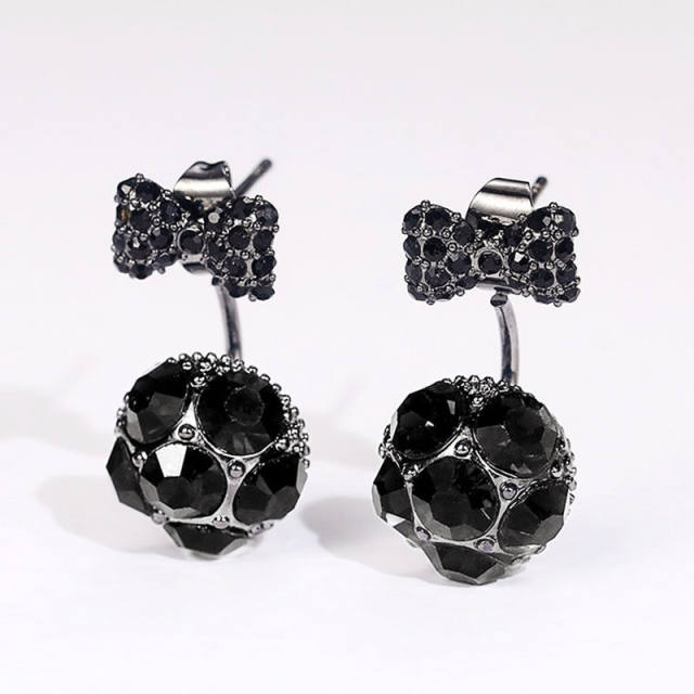 Black CZ setting tiny bow ball jacket earrings