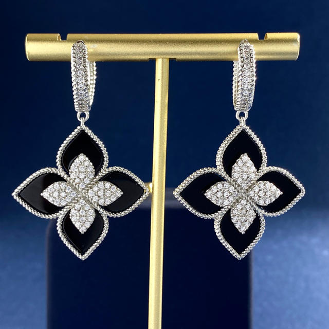 Classic rhinestone clover colorful dangle earrings
