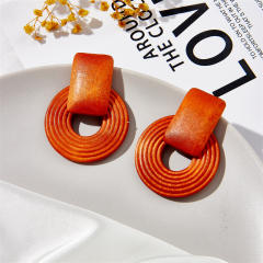 Geometric wood beaded vintage earrings