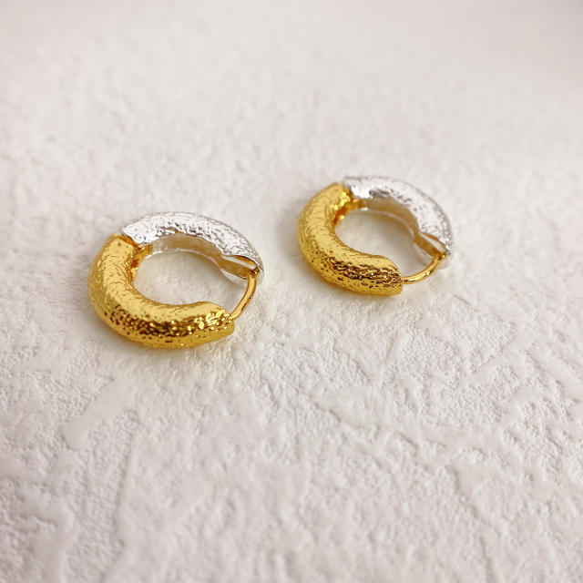 Personality two tone huggie earrings