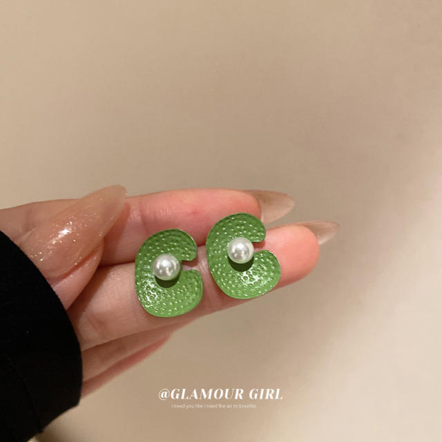 Summer green color seriex geometric ear studs