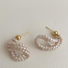 Korean fashion pearl beaded twisted earrings