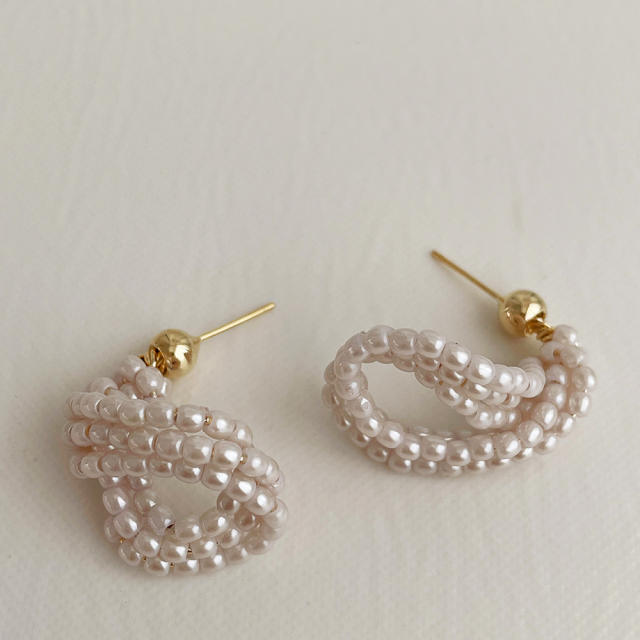Korean fashion pearl beaded twisted earrings