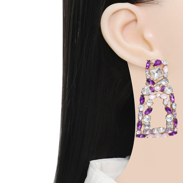 Geometric color glass crystal rhinestone dangle earrings