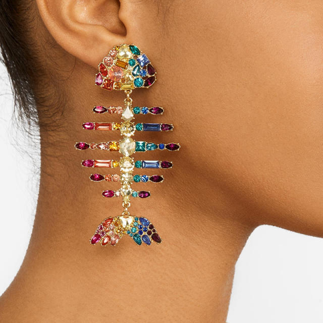 Rhinestone setting fishbone earrings