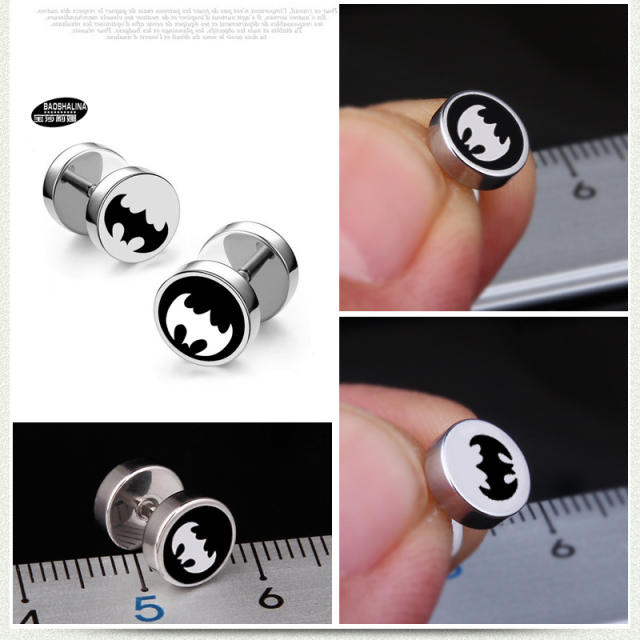 Pentagram titanium dumbbell black earings