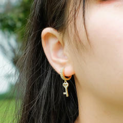 Hip hop zircon key lock earrings