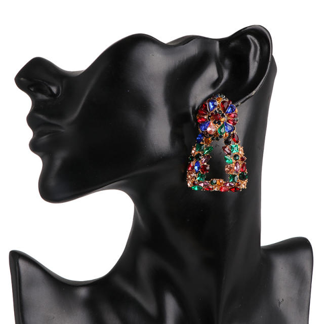 Geometric shape glass crystal statement dangle earrings