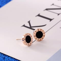classic black color round shape stainless steel ear studs