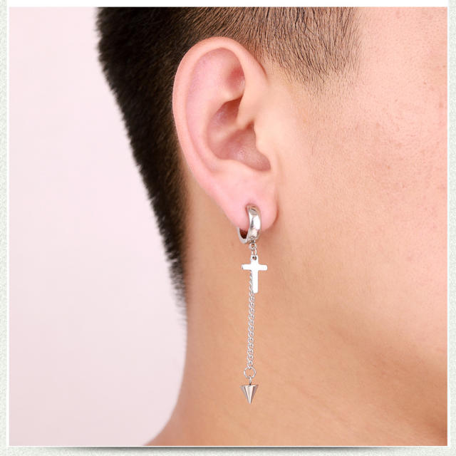 Black punk titanium steel cross earrings
