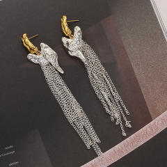 Irregular shape heart chain tassel two tone earrings