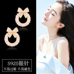 AAA cubic zircon bow ring ear studs