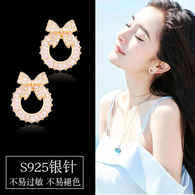 AAA cubic zircon bow ring ear studs