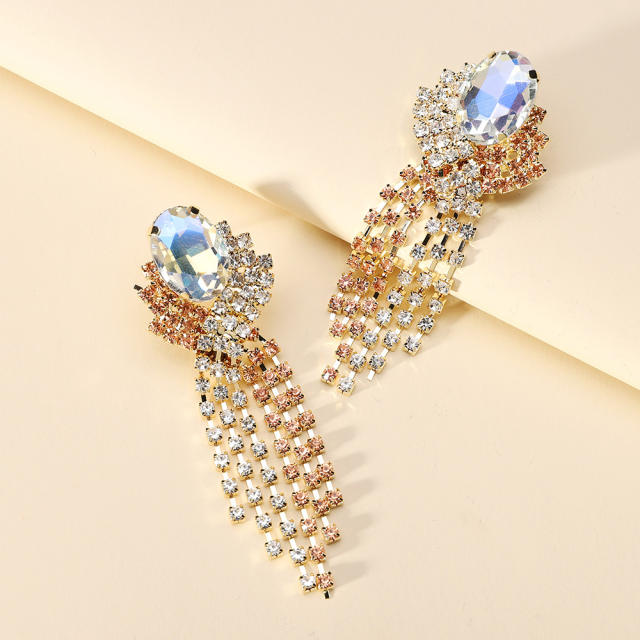 Luxury rhinestone tassel statement earrings