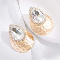 Dropped glass crystal metal feeling ear studs