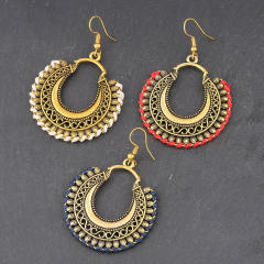 Boho vintage hollow out round charm dangle earrings