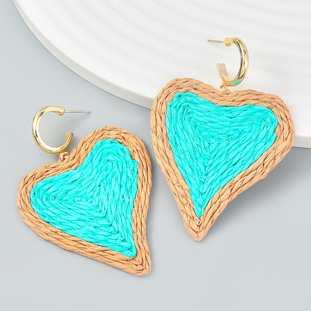 INS straw heart colorful earrings