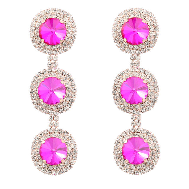 Round shape color glass crystal dangle earrings