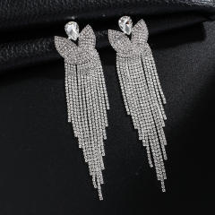 Creative pave setting rhinestone long earrings