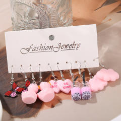 Cute pink color duck cloud acrylic earrings set