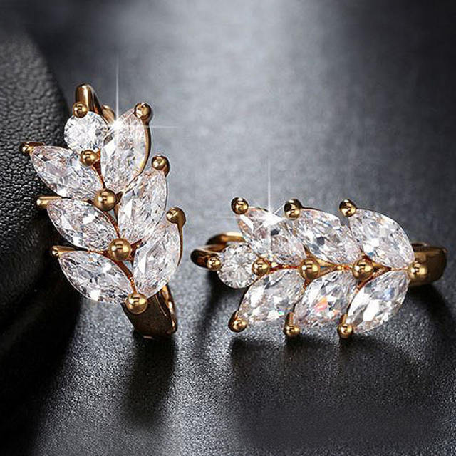 Classic cubic zircon leaf hoop earrings