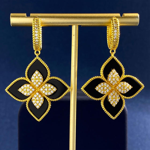 Classic rhinestone clover colorful dangle earrings